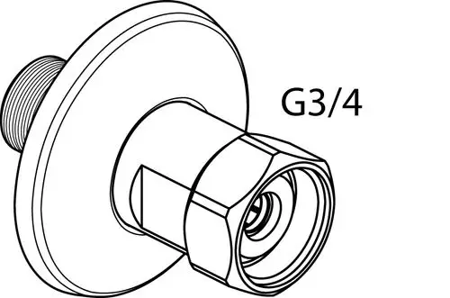 S-Anschluss von Ideal Standard für Badearmatur, Anschlussgewinde G3/4, mit einer runden Grundplatte und einer sechseckigen Mutter für sicheren Sitz.